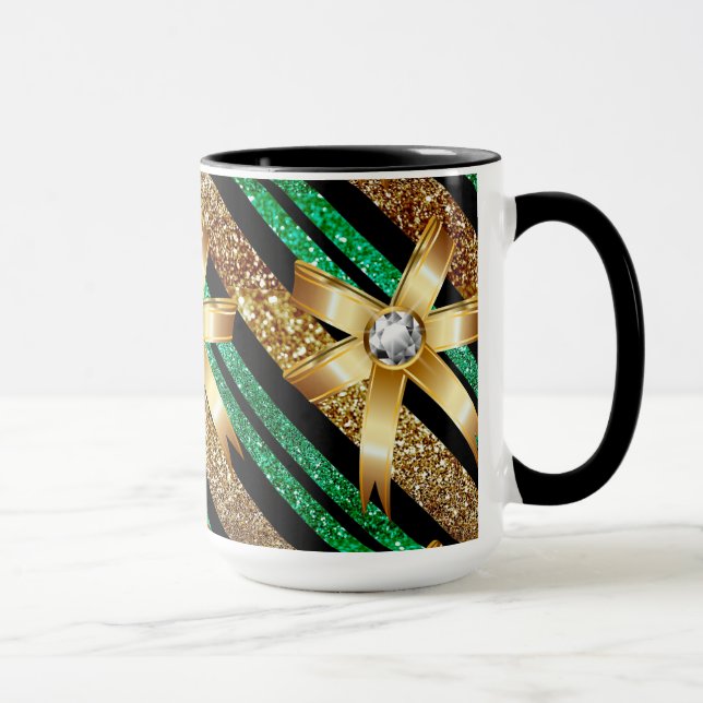 Green Gold & Black Imitats Glitzer Gold Diamond Bo Tasse (Rechts)