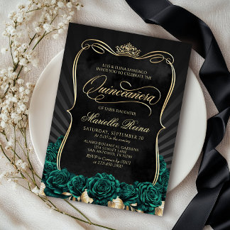 Green Gold Black Quinceañera Einladung
