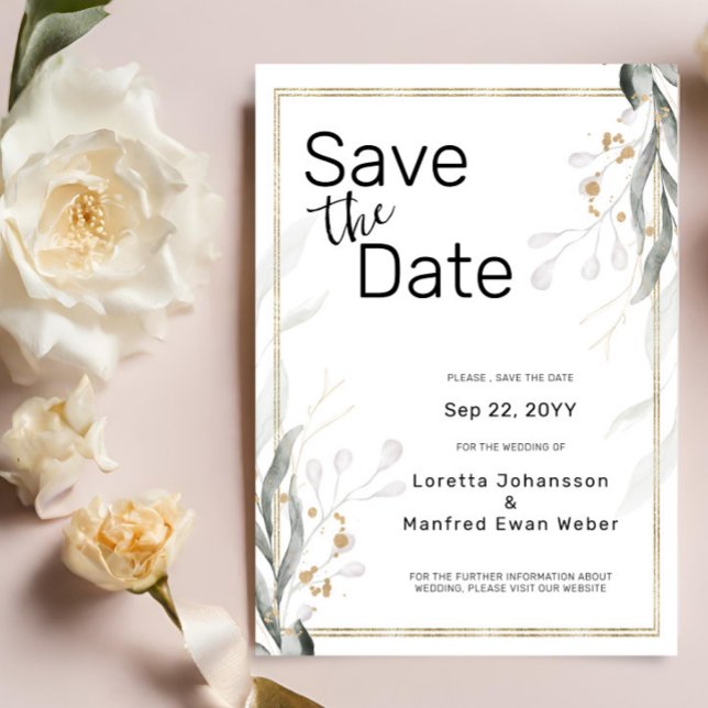 Green-Gold-Blätter Save the Date (Von Creator hochgeladen)