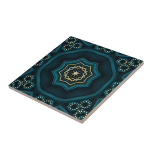 Green Gold Boho Rosette Mandala Fliese