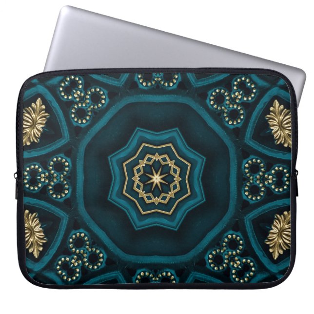 Green Gold Boho Rosette Mandala Laptopschutzhülle (Vorderseite)