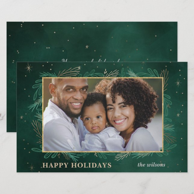 Green Gold Botanic Foto Holiday Card (Vorne/Hinten)