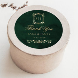 Green Gold Botanical Crest Wedding Thank you Runder Aufkleber