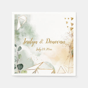 Green Gold Botanical Geometric Wedding Napkins Serviette