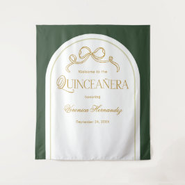 Green Gold Bow Elegantes Quinceanera Foto Hintergr Wandteppich