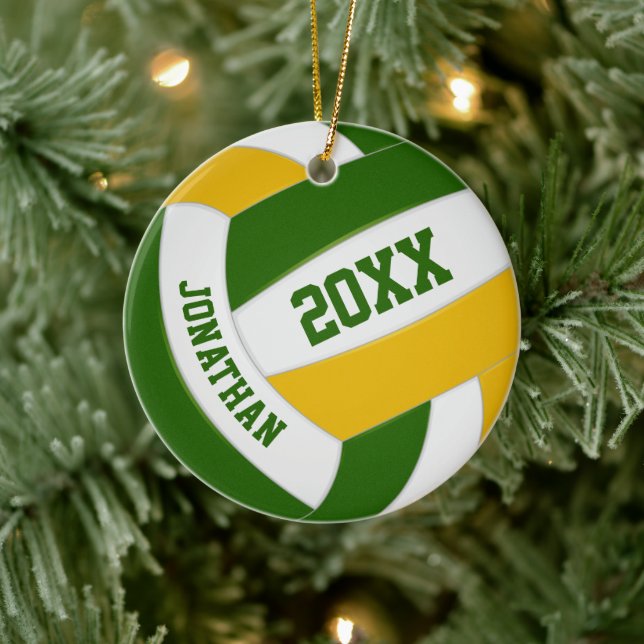 Green Gold Boys Girls Colors Volleyball Keramik Ornament (Baum)