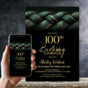 Green Gold Braid 100. Geburtstagsparty Einladung
