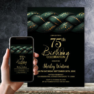 Green Gold Braid 75. Geburtstagsparty Einladung
