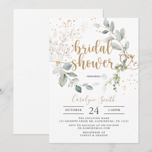 Green Gold Bridal Dusche Einladung (Vorne/Hinten)