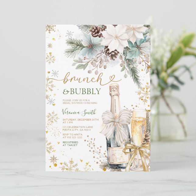 Green Gold Brunch Bubbly Champagne Bridal Shower  Einladung (Stehend Vorderseite)