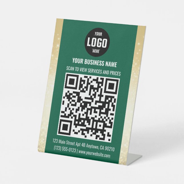 Green & Gold Business QR Code Pedestal Sign Sockelschild (Vorderseite)