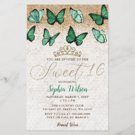 Green Gold Butterfly Sweet 16 Einladung