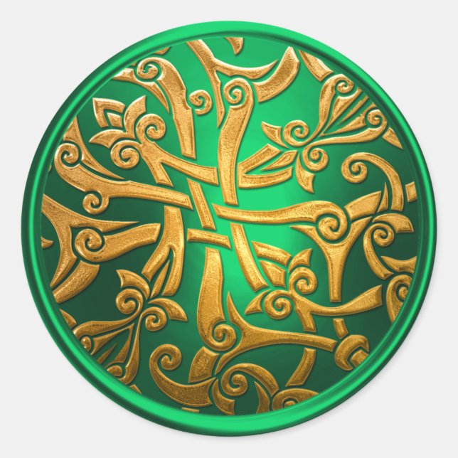 Green Gold Celtic Damask Umschlag Aufkleber (Vorderseite)