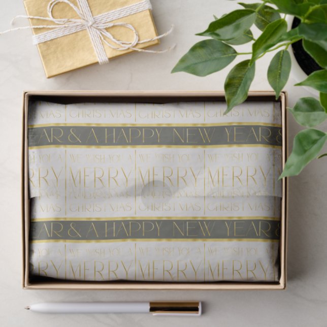 Green Gold Christmas Pattern#35 ID1009 Seidenpapier (Geschenk)