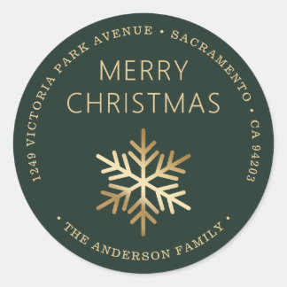 Green Gold Christmas Snowflake Return Address Runder Aufkleber