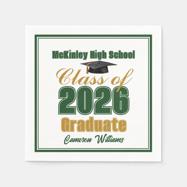 Green Gold Class of 2026 Custom Graduation Party Serviette (Vorderseite)