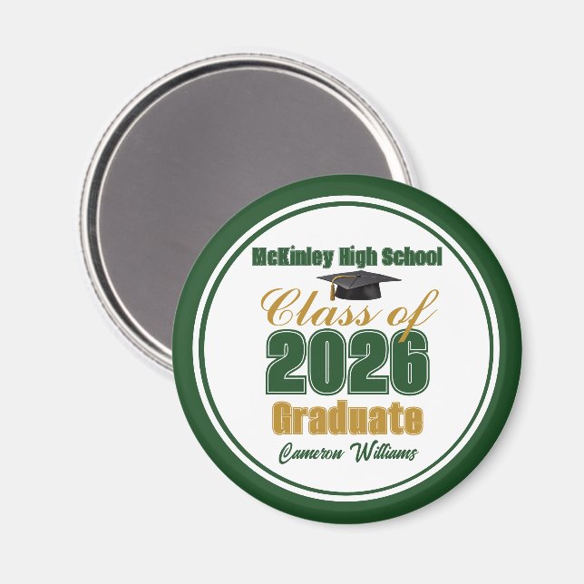 Green Gold Class of 2026 Graduation Keepsake Magnet (Vorderseite/Rückseite)
