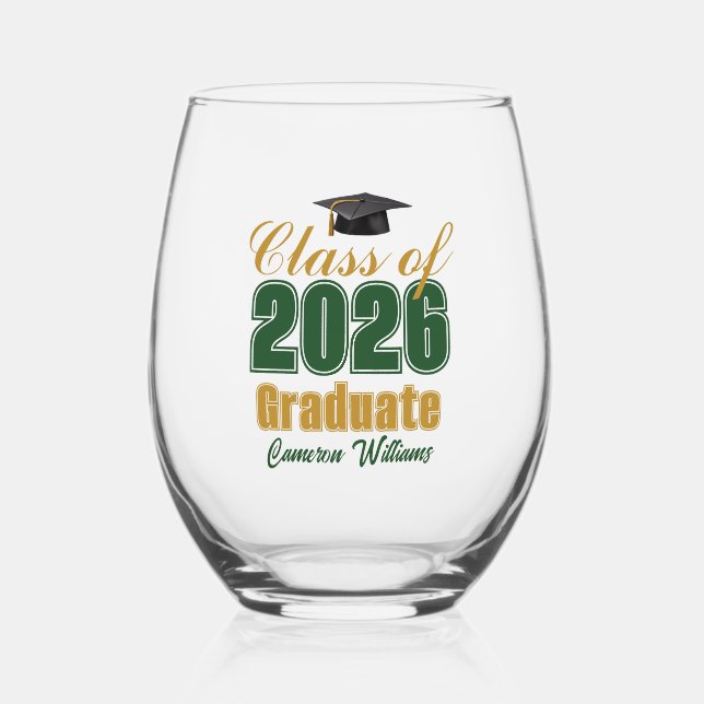 Green Gold Class of 2026 Graduation Party Weinglas Ohne Stiel (Vorderseite)