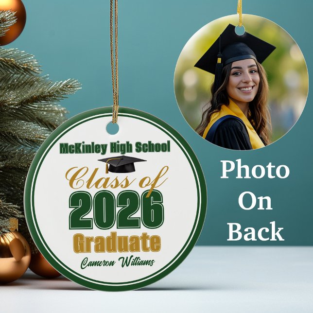 Green Gold Class of 2026 Graduation Photo Keramik Ornament (Von Creator hochgeladen)
