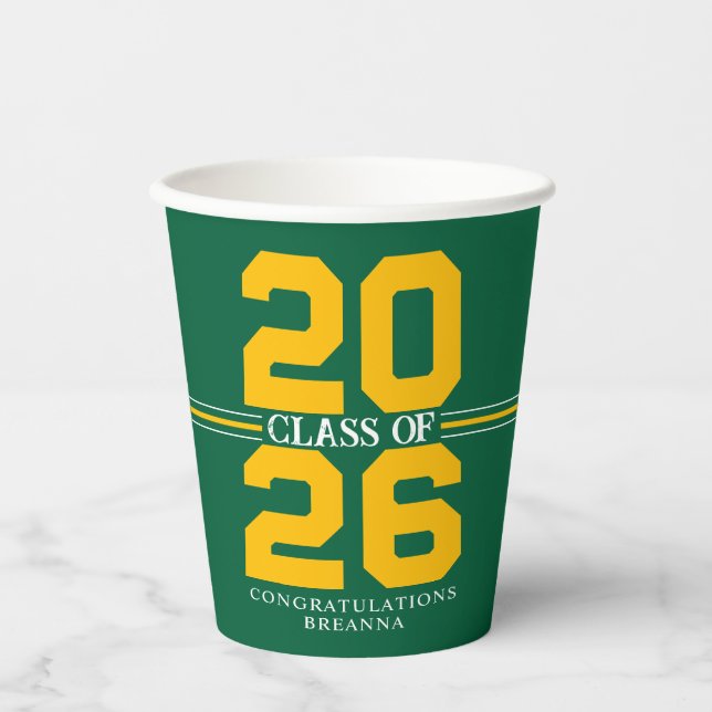 Green & Gold Class Personalisierter Abschluss Pappbecher (Vorderseite)