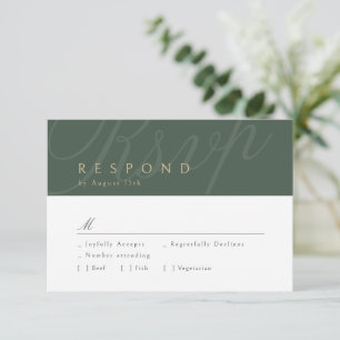 Green & Gold Classic Calligraphy Wedding RSVP Karte