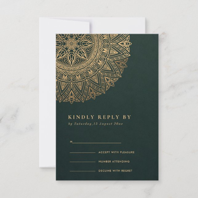 GREEN GOLD CLASSIC VERZIERT MANDALA WEDD RSVP (Vorderseite)