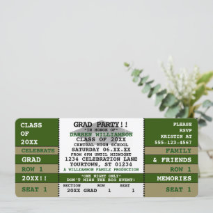 Green Gold Concert Ticket Grad Party Einladung