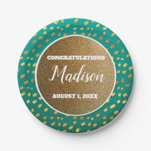 Green Gold Confetti Abschluss Uni Trunk Party Pappteller
