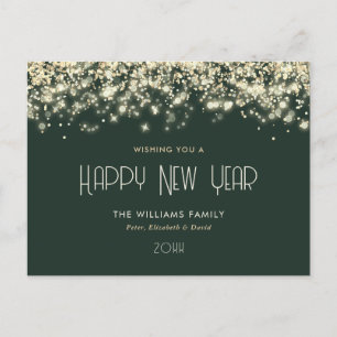 Green Gold Confetti Happy New Year Postcard Feiertagspostkarte