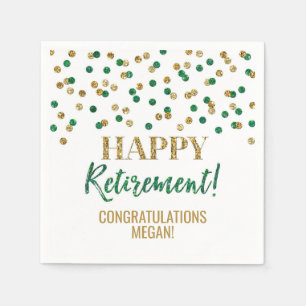 Green Gold Confetti Happy Retirement Serviette