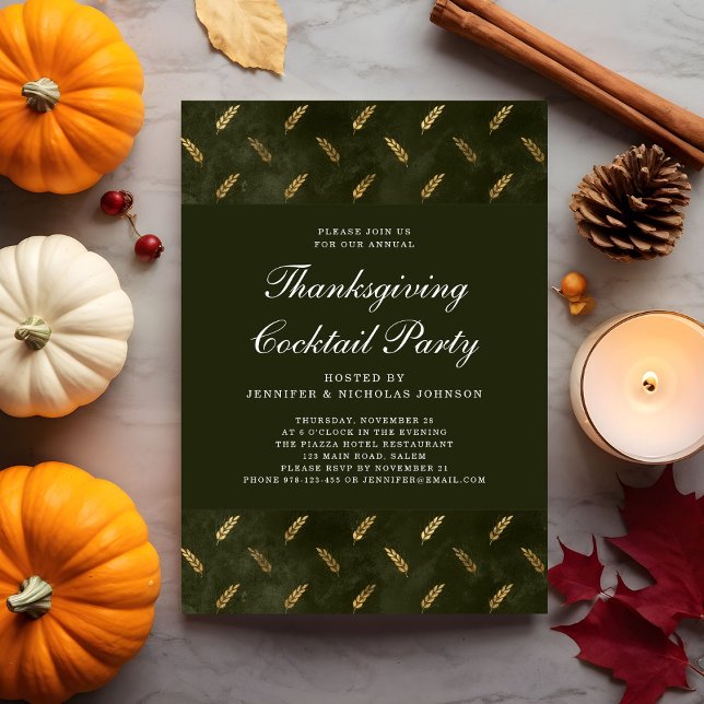 Green Gold Crop Erntedank Cocktail Party Einladung (Green Gold Crop Thanksgiving Cocktail Party Invitation)