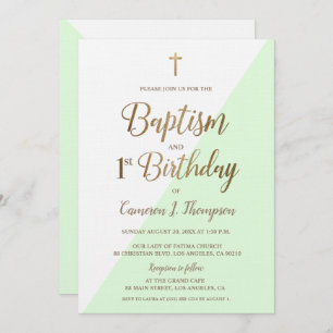 Green Gold Cross Taufe 1. Geburtstag Einladung