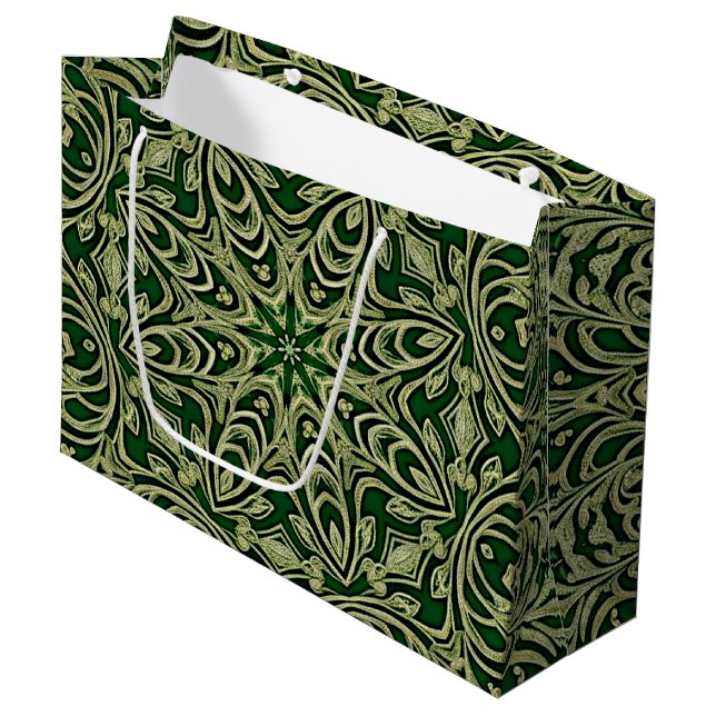 Green Gold Decorative Gift Bag Große Geschenktüte (Vorderseite Schrägansicht)