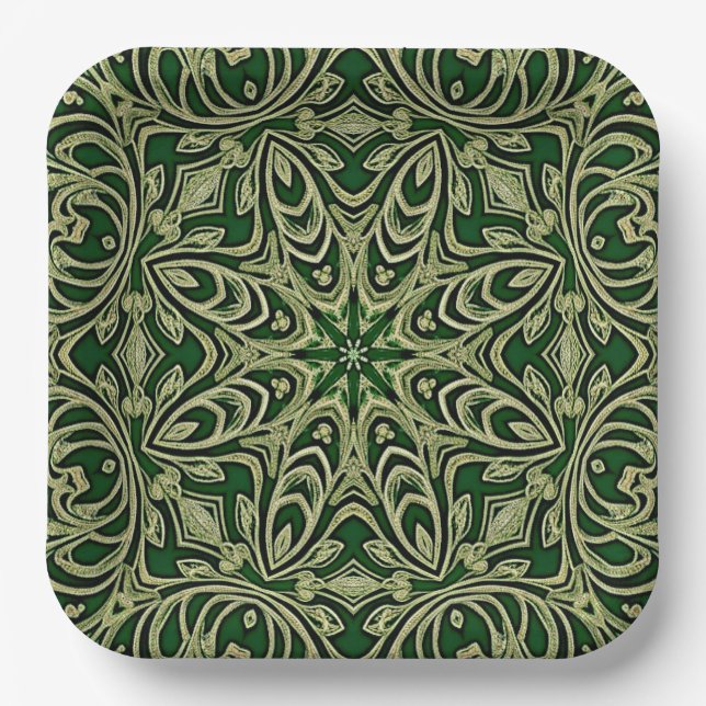 Green Gold Decorative Paper Plate Pappteller (Vorderseite)