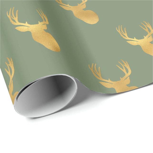 Green Gold Deer   Geschenkpapier (Rolleneckpunkt)