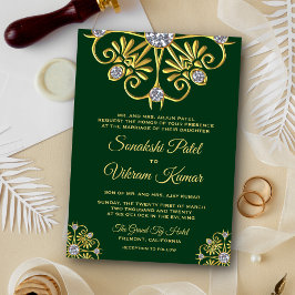 Green Gold Diamond Mandala Indian Wedding Invite Einladung