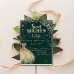 Green Gold Dress Tiara, Diamonds Sweet 16 UAWG Einladung<br><div class="desc">Goldkleid,  Tiara und Diamanten auf grünem Hintergrund.</div>