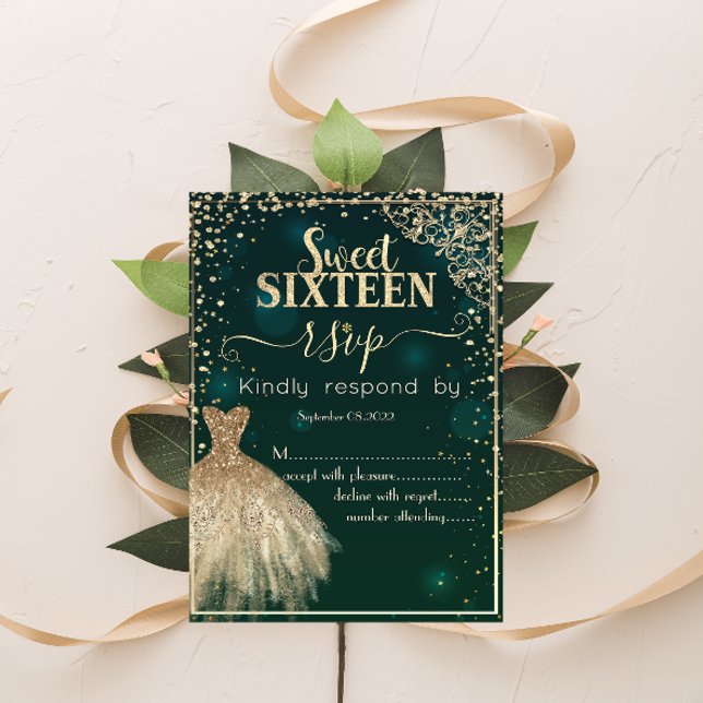 Green Gold Dress Tiara, Diamonds Sweet 16 UAWG Einladung (Von Creator hochgeladen)