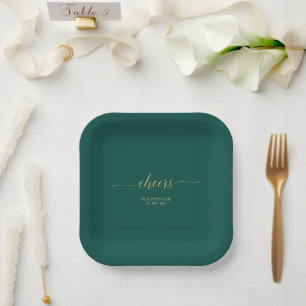 Green & Gold Elegantes Lettering Cheers Event Part Pappteller