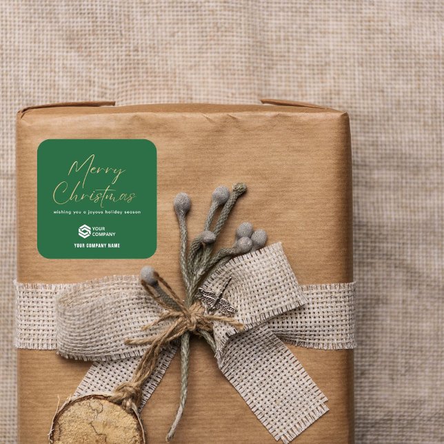 Green Gold Elegantes Weihnachts-Logo-Geschäft Quadratischer Aufkleber (Von Creator hochgeladen)