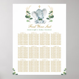 Green Gold Elephant Taufe Seating Chart Poster
