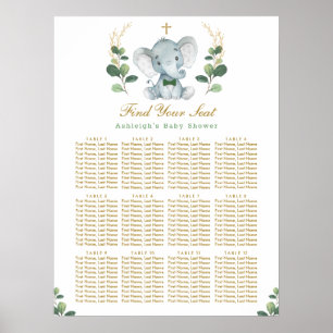 Green Gold Elephant Taufe Seating Chart Poster