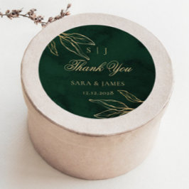 Green Gold Emerald Botanical Wedding Thank you Runder Aufkleber