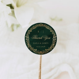 Green Gold Emerald Botanical Wedding Vielen Dank Runder Aufkleber
