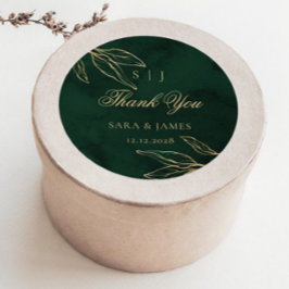 Green Gold Emerald Botanical Wedding Vielen Dank Runder Aufkleber