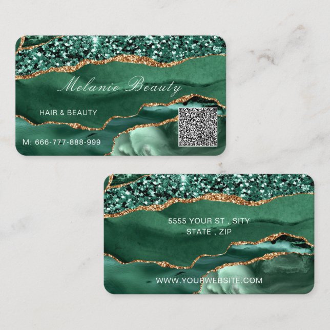 Green Gold Emerald Business Card mit Ihrem QR Code Visitenkarte (Vorne/Hinten)