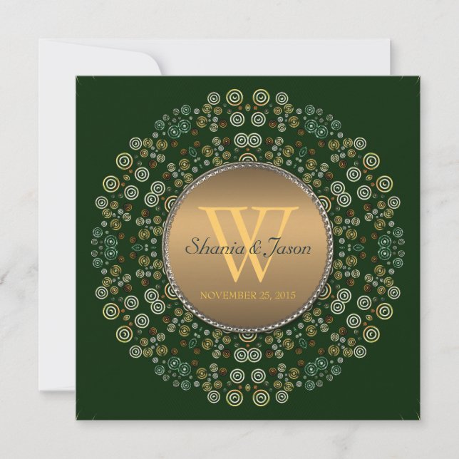 Green & Gold Eternal Circle Monogram Wedding Einladung (Vorderseite)