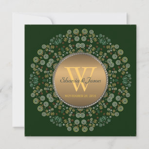 Green & Gold Eternal Circle Monogram Wedding Einladung