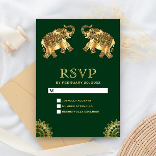 Green Gold Ethnic Elephants indische UAWG RSVP Karte
