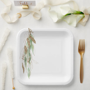 Green Gold Eucalyptus Glitzy Glitzer Wedding Pappteller